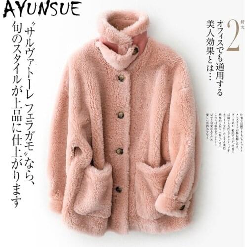 AYUNSUE Womens Fur Coat Winter 2021 Sheep Shearling Coats Female Short Wool Jackets Women Korean Style Casaco Feminino Gxy219
