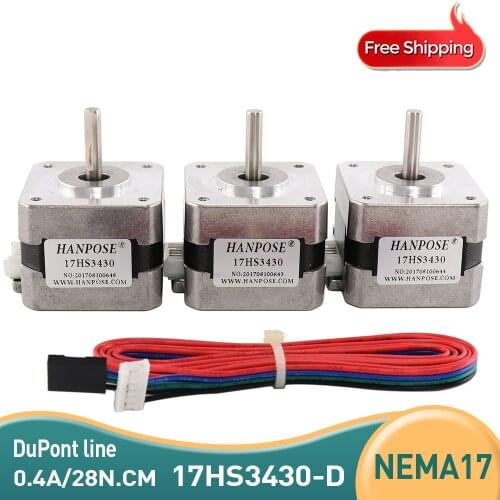 Free shipping 3PCS 17HS3430 3D Printer Nema17 for 12VDC, 2800g.cm, 34mm length, 4-Lead, 42 motor Stepper Motor with DuPont line