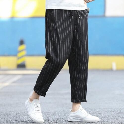 Fashion Stripe Plaid Pants Japanese Retro Casual Pants Men Streetwear Loose Drawstring Wild Harem Pant Mens 2021 Autumn Male