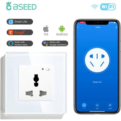 BSEED Wifi Multifunction Wall Socket Smart Outlet Black White Gloden Crystal Panel 13A Power Socket Work With Tuya App