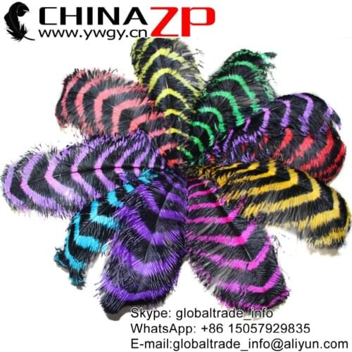 CHINAZP Factory 28"-30" 70-75cm 50pcs/lot Good Quality DIY Decoration Dyed Mix Colors Striped Large Ostrich Feather
