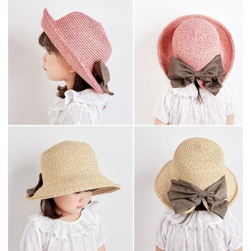 Children straw hat baby girls daughter daughter hat spring summer sunscreen split princess bow hat beach hat