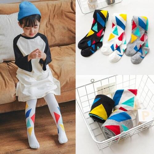 Kids Leggings Cotton Kids Leggings Geometric Fashion Pattern for Spring and Autumn 1-8T Childrens Pantyhose