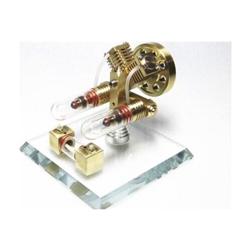 Double-cylinder free piston v shape Stirling engine model external combustion engine micro generator