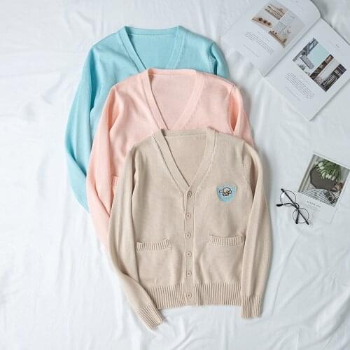 Japanese Embroidery Kawaii Jk Schoolgirl Uniforms Long Sleeve V-neck Cardigan Sweater Cosplay Soft Super Cute Women Sweater Coat