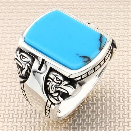 Sterling Silver Ring 925 For Men With Stone ( 4 Color ) Handmade Eagle Design Mens Rings Real Pure Silver - Turkish Jewelry