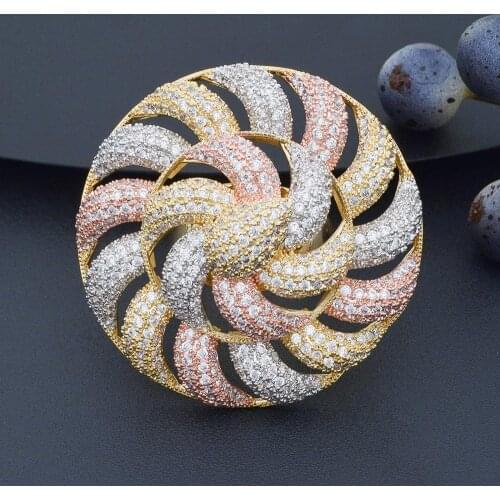 ModemAngel High Quality Flower Cubic Zirconia 3 Tone Ring Luxury Jewelry Wedding Engagement Gift For Women