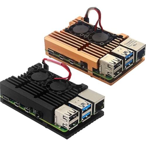For Raspberry Pi 4 Aluminum Alloy Metal Case Enclosure Box with Dual Cooling Fan Heat Sink for Raspberry Pi 4 Model B 4B Case