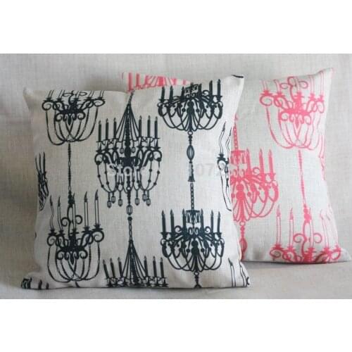 Square Vintage Retro 45cm x 45cm Home Decor Black French Chandelier Linen Cushion Cover
