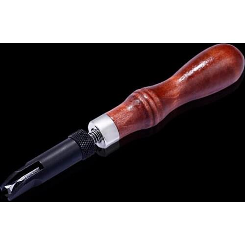 MIUSIE Wood Handle Durable V Type Push Grooving Device Adjustable Handle Groover Craft Gouge Tools Sewing Leather Craft Tools