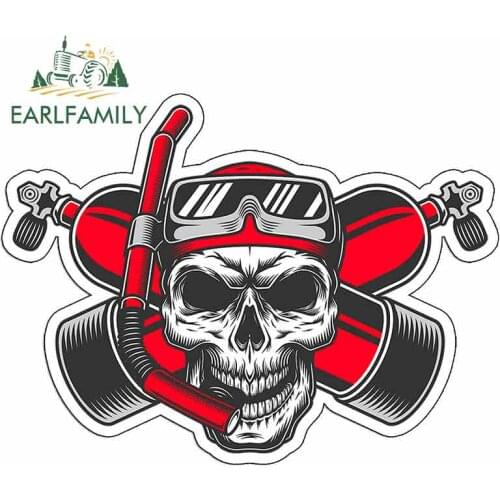 EARLFAMILY 13cm x 9.6cm for Skull Diver Down Cartoon Car Stickers Bumper Trunk Truck Graphics JDM Vinyl Car Wrap Accessories