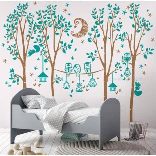 Owl Moon Squirrel Trees Wall Sticker Vinyl Decal For Kids Teen Room Nursery Wall Decor Living Room Tree Art Fine Wallpaper LL911