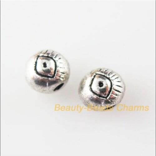 New 50Pcs Tibetan Silver Color Round Ball Eye Spacer Beads Charms 6mm