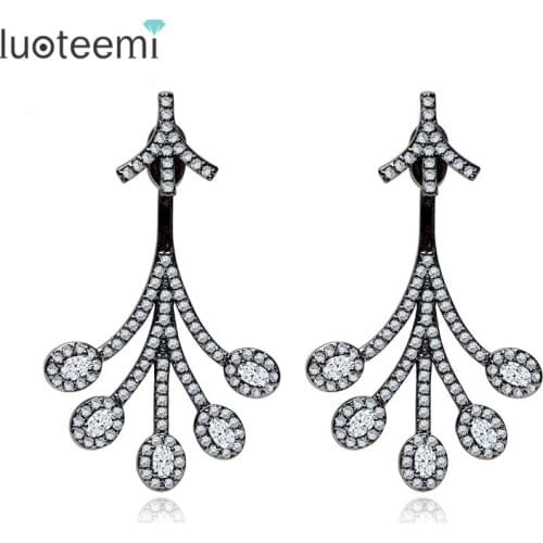 LUOTEEMI New Cute Zircon Crystal White Gold or Gold Color Leaf Ear Jacket Stud Earrings For Women Girl Simple Fashion Jewelry