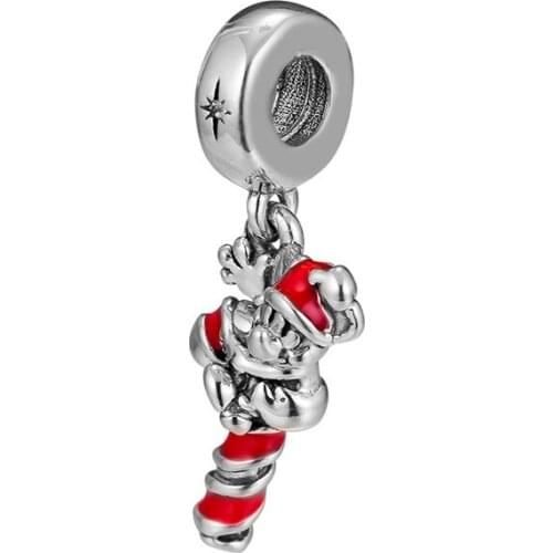 Santa Mickeys Candy Cane Charm Authentic 925 Silver Jewelry Fits Beads Bracelets & Necklaces DIY Fashion Female Jewelry Charm
