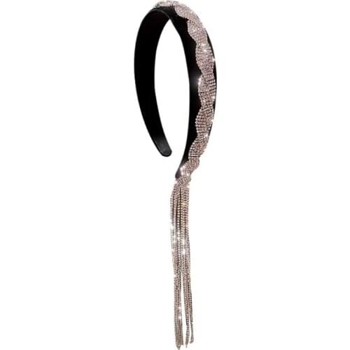Simple Asymmetry Tassel Headbands Shiny Luxury Crystal Hairbands Non-Slip for Women Girls Fashion Hair Hoop Accessories