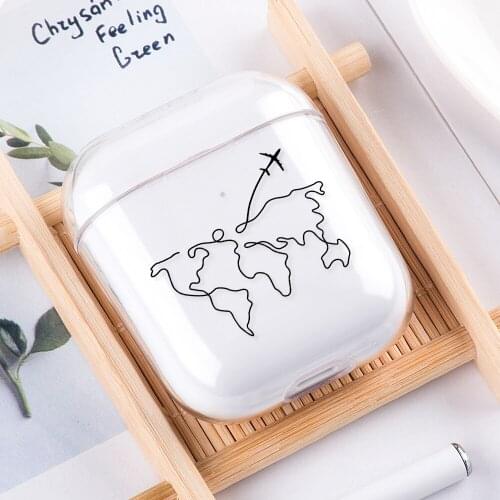 Transparent Earphone Case For Apple AirPods 1 2 World Map Hard PC Wireless Headset Shell For Airpods 2 Bluetooth Headphone Bags