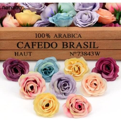 20pcs 2.5cm Mini Silk Rose Artificial Flower Heads For Wedding Party Decoration Handmade Wreath Craft Accessories Fake Flowers