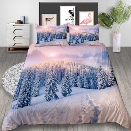 Thumbedding Snow Mountain Bedding Set Pine Romantic 3D Duvet Cover King Queen Twin Full Single Double Comfortable Bed Set