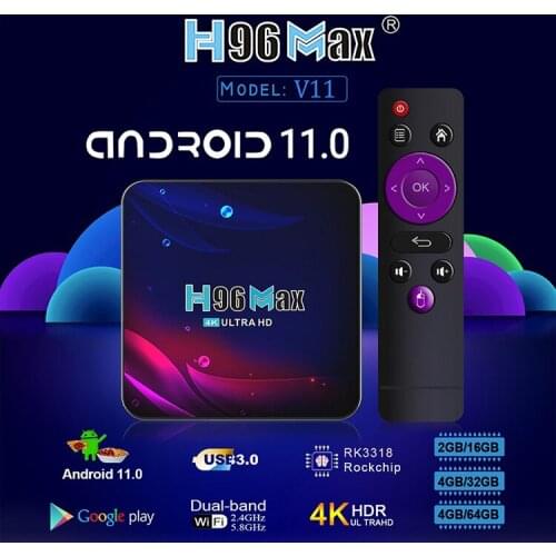 H96 MAX V11 TV Box Android 11 4G 64GB Android TV Box 2021 4K RK3318 Rockchip WIFI Google Voice Set Top Box Smart TV Box