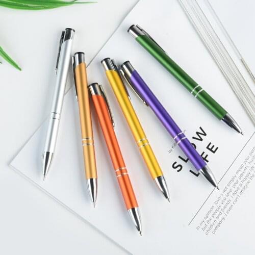 10pcs/lot Retractable Metal Ballpoint Pen 1.0mm Black Ink Office Gel Pens Writing Stationery School Supplies Advertising Pens