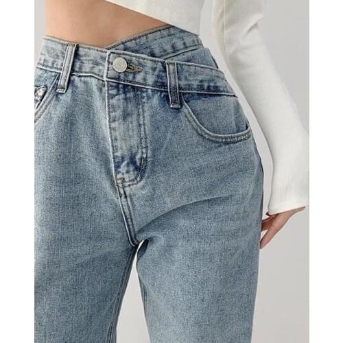 Woman Jeans Pants High Waist Cross Waist Jeans Womens Straight-Leg Trousers Pants Pantalones Vaqueros Mujer