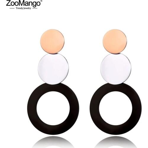ZooMango Hyperbole Stainless Steel Black/Rose Gold Combined Circle Stud Earrings Bohemia Creative Jewelry For Women Girl ZE19101
