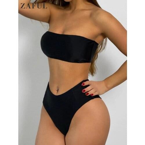 ZAFUL Bikini Swimwear Women Bandeau Collar High Waisted Swimsuit Strapless High Leg Bathing Suit Summer Biquni maillot de bain