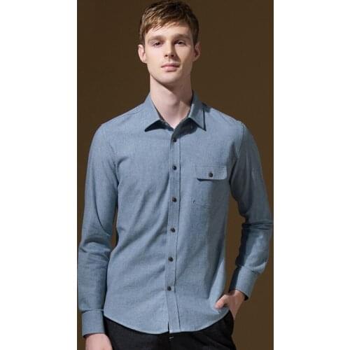 100% Cotton Brand Clothing Shirt Mens Clothes Slim Fit Young Man Dress Shirts Fashion Long Sleeve Square Collar Casual Clothing