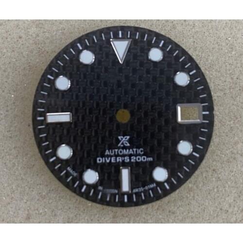 29mm Green Luminous Carbon Fibre Watch Dial for NH35/4R36 Movement with S Logo