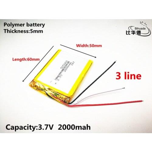 3 line Good Qulity 3.7V,2000mAH,505060 Polymer lithium ion / Li-ion battery for TOY,POWER BANK,GPS,mp3,mp4