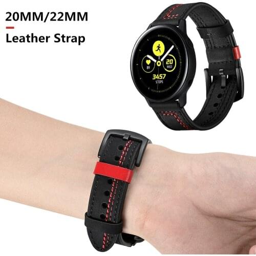 7-shaped Sewing Line Strap Leather Watchband for Samsung Galaxy Watch 3 41/45mm/42/46mm 20/22MM Bracelet for Huawei Watch GT 2 1