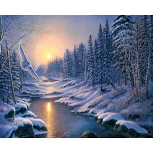 MM 14/16/18/28 CROSS STITCH Full Round Drill 5D DIY Diamond Painting " Scenery snow" 3D Embroidery Cross Stitch Home Decor