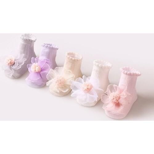 Baby Socks Spring And Autumn New Baby Boy Socks Cotton Socks Lace Flowers Baby Girl Princess Socks Non-Slip Glue Children Socks