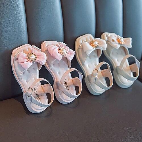 Little Girl Beach Sandal For Kids Fashion Bead Bow Summer Girl Child Flats Princess Shoe New 2021 3 4 5 6 3 7 8 9 10 11 12 Years
