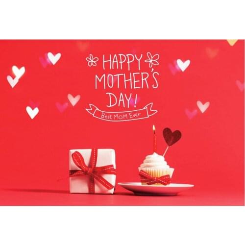 Happy Mothers' Day Backdrop Gift Box Cake Love Heart Red Photography Backgrounds Family Party Decor Photo Booth Studio Prop