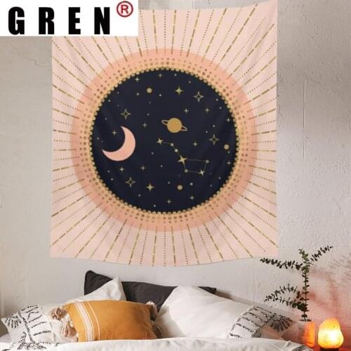 GREN Pink Moon Sun Tarot Tapestry Wall Hanging Covering Rugs Background Cloth Beach Mat Blanket Art Bedroom Dorm Home Decor