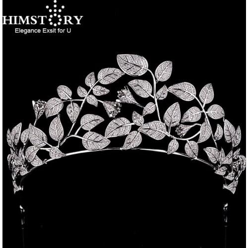 Himstory Top Quality Luxury Wedding Bridal leaf Cubic Zirconia Girls Zircon Zirconia Tiaras Crowns headbands