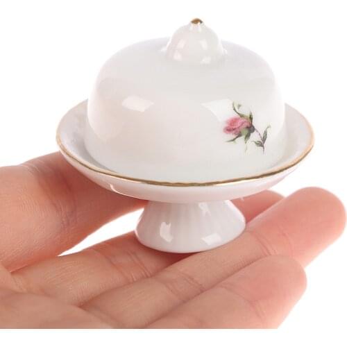 1pc Ceramics DIY Miniature Dollhouse Cake Dish Cover Kitchen Accessories Sets Baby Kids Gift