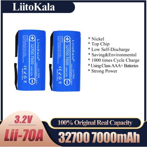 NEW LiitoKala Lii-70A 3.2 V 32700 7000 mAh Battery LiFePO4 35A 55A High Power Continuous Discharge Battery + Nickel Sheets