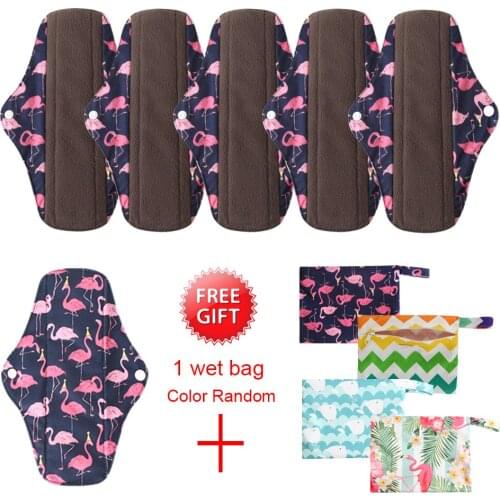 Reusable Sanitary Menstrual Pad Hygiene Sanitary Towel Washable Cloth Cotton Organic Lady Period Pads (6 Pads+1 Bag) WSD6