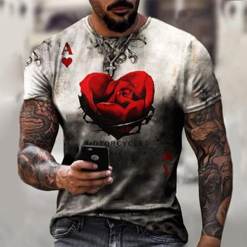 New Arrival 3d Printing Mens T-Shirt, Rose Love Pattern Male Shirt, Summer Leisure And Breathable Sports Fitness Clothing Tees