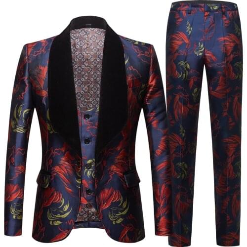 Mens jacquard Black-collar Suit Men Slim Fit Single Button 3 Piece SuitMen Wedding Groom Tuxedo Suits Costumes