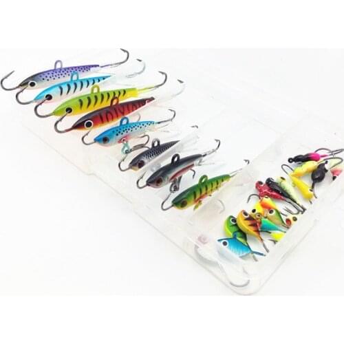 26Pcs Set Winter Ice Fishing Lure with Boxes Metal Lead Hard Bait Pesca Tackle Isca Artificial Bait Crankbait Swimbait