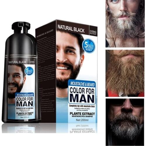 Natural Long Lasting 200ml Permanent Beard Dye Shampoo For Men Beard Dying Removal White Grey Beard Hair Men Beard Dye Shampoo