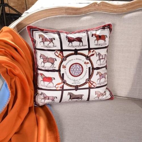 European Luxury Retro Pillow Cover Velvet Horse Printed Soft Skin-friendly Throw Cushion Cover Sofa Bed Home Decor Waist Pillows
