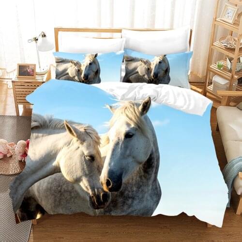 New Animal White Horse Bedding Set Scenery Comforter 3D Print Luxury Duvet Cover Set Home Textile Decor Queen King Single Size