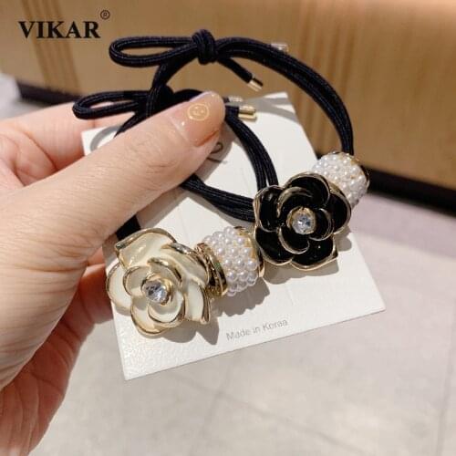 New Women Shiny Rhinestone Flower Elastic Hair Bands Hair Hair Tie Fashion Pearl Hair Accessories Handmade Head Bands Horsetail