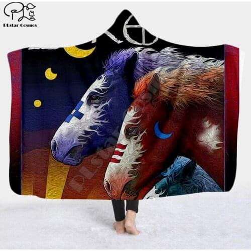 Plstar Cosmos Black Native Indian Lakota Skull Hooded Blanket 3D full print Wearable Blanket Adults men women style-6