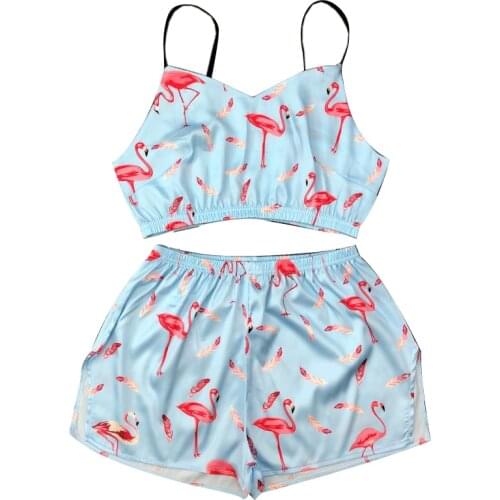 Unicorn Sexy Pijamas Women Strap Pajama Set Silk Home Suit Animal Print Summer V Neck Pyjama Ladies Loose Sleepwear Satin Pyjama